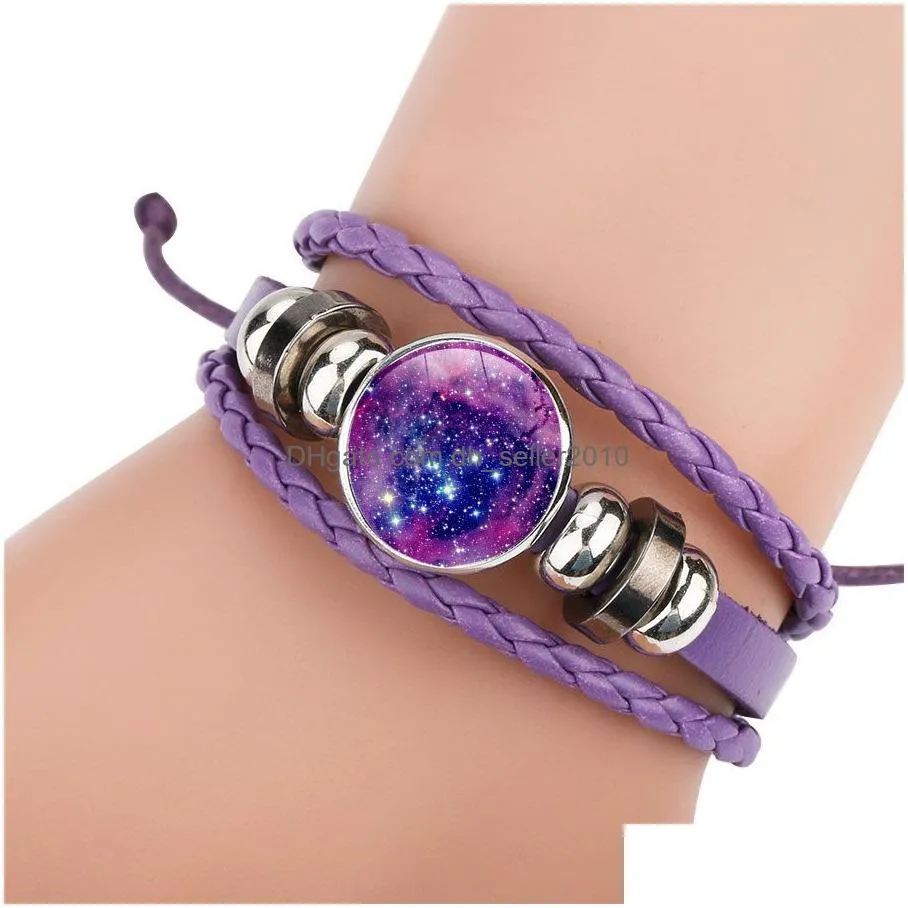 galactic multilayer crystal bracelet for men and women colorful leather chain woven nebula space design