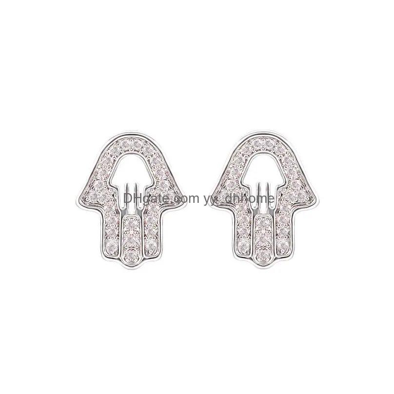 fashion hollow hand zircon stud earrings cz micro pave earrings gold/silver for women brincos wedding party jewelry 