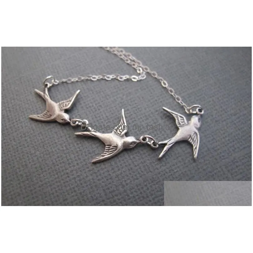 vintage silver bird wedding necklace delicate sparrow centerpiece jewelry for women wholesale accessory