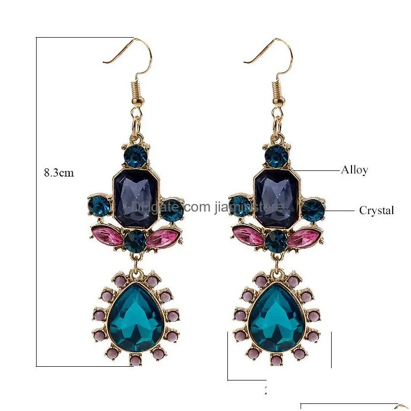 bohemian colorful rhinestone crystal chandelier statement earrings vintage flower dangle earring for women fashion ear jewelry gifts