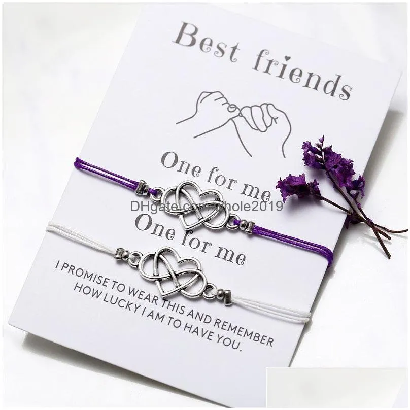 bohemian heart couples bracelets set for women men infinite knot wax rope bracelet best friend wish card jewelry 2pcs/set