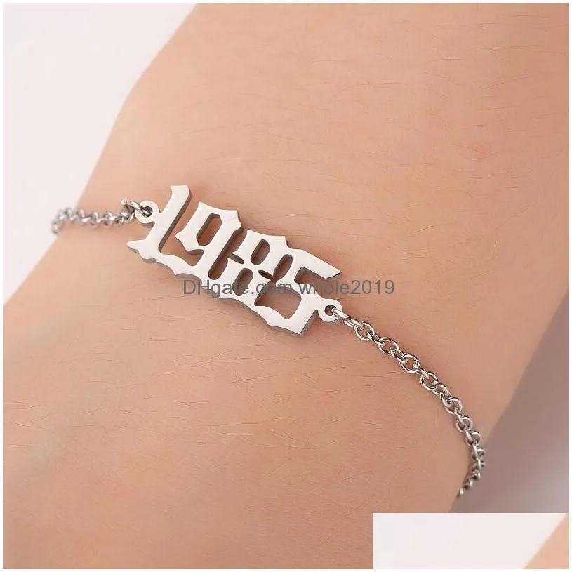 minimalism number bracelet for men women hand jewelry personalized special dates birth year bracelets old english hand chain brithday