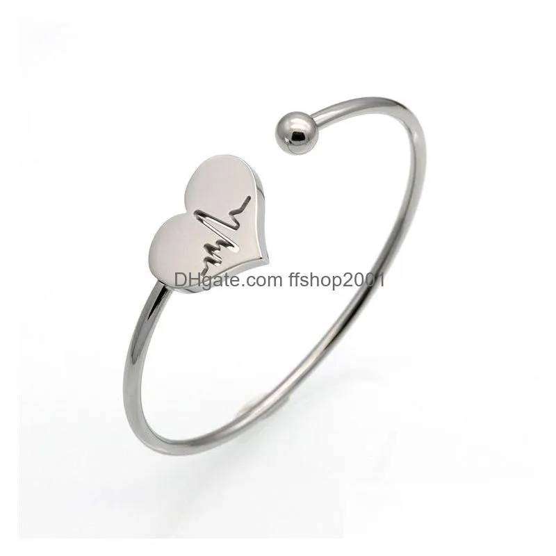 ecg stainless steel bracelet bangles gold plated open cuff heart bracelets nurse doctor jewelry gift