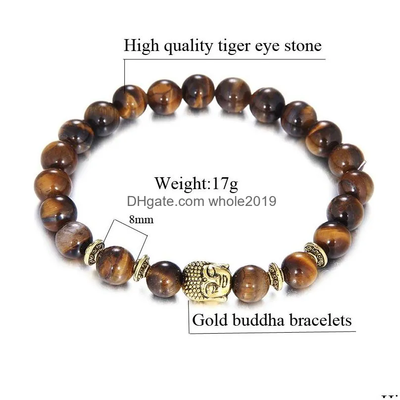fashion prayer tiger eye beads bracelet ancient gold buddha charms beads religion yoga bracelet for men women natural stone jewelry