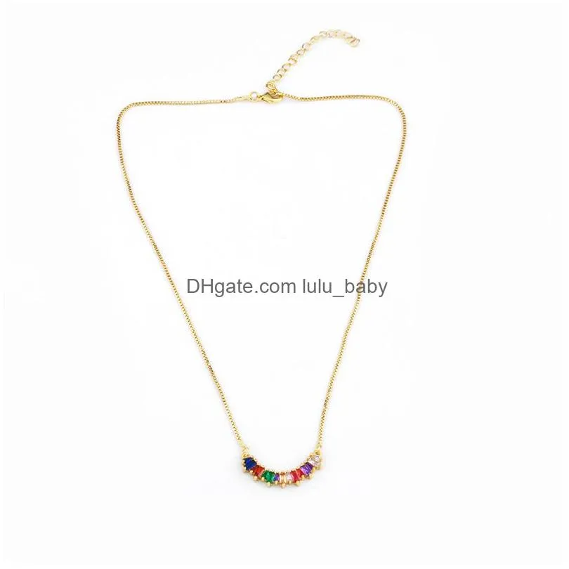 circle rainbow necklace zirconia stone for woman multicolored box chain necklace pendants high quality copper metal jewelry