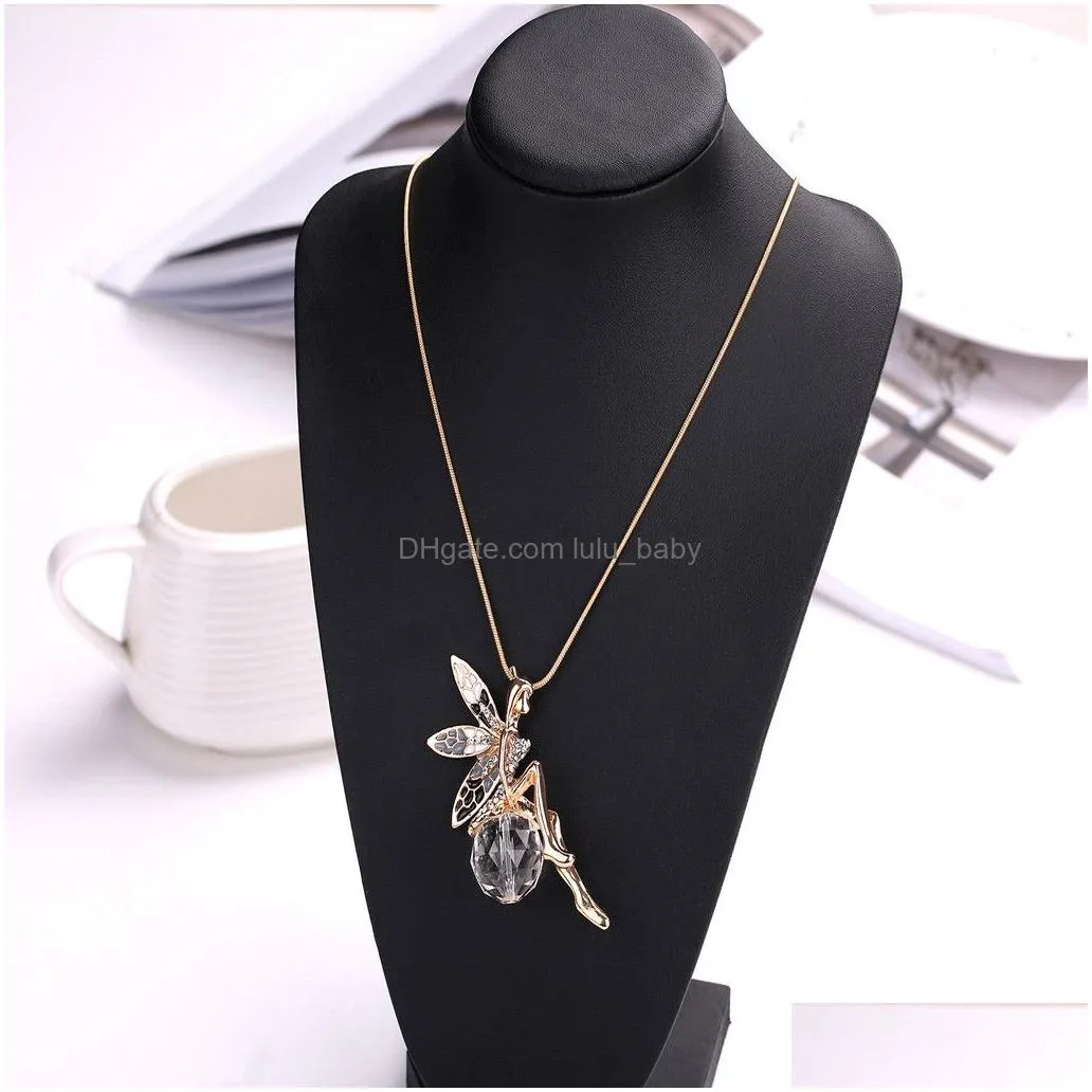 2018 fashion korean sweet cute angel pendant charms necklaces for women gold colors beautiful girl long snake chain sweater necklace