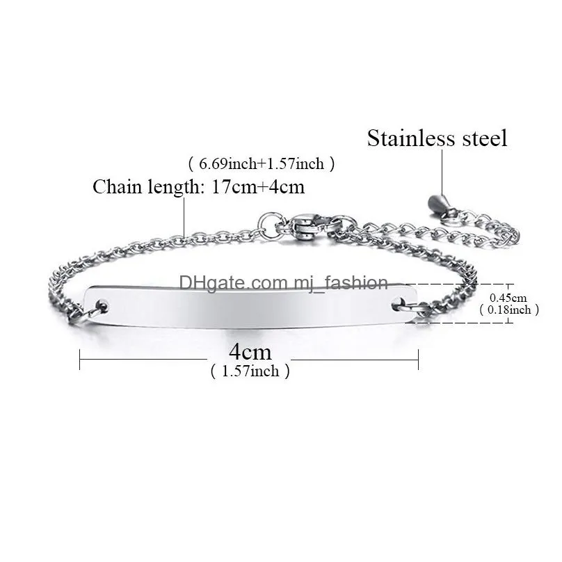 new high quality stainless steel curved blank bar charm bracelets jewelry custom engraving chain bracelet for women fashion jewelry