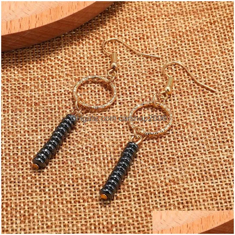 natural stone hematite bead earrings for women female personality irregular shape bead drop long dangle earring design jewelry