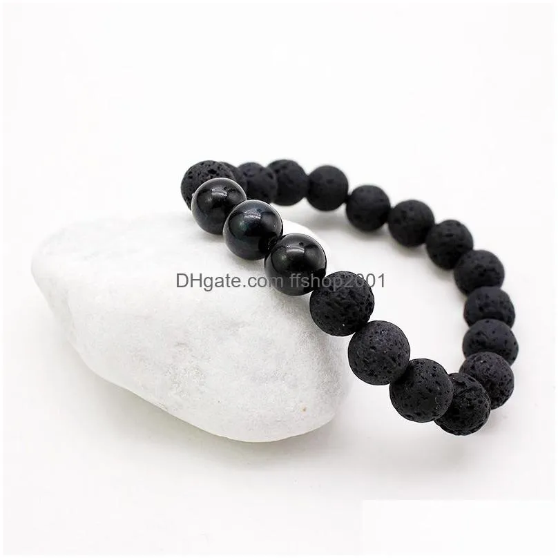 trendy 10mm black lava stone bracelets chakra healing balance yoga beads bracelet for women stretch tiger eye stone charms jewelry