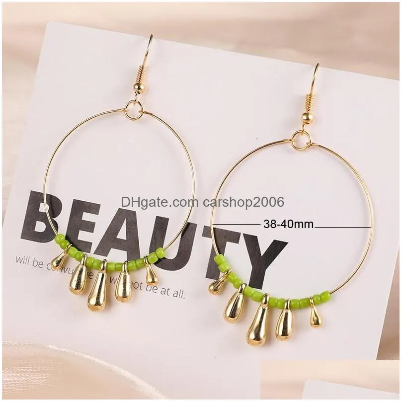  bohemia golden color round circle hoop earring with acrylic bead decoration simple circle earrings for women girls handmade korean