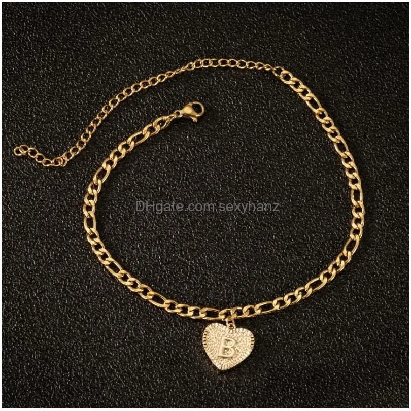 vintage gold az initial letter anklet for women stainless steel alphabet leg bracelets heart charm ankle bracelet gift for