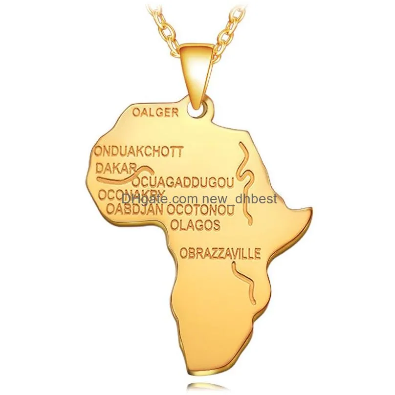 stainless steel africa map necklace gold color pendant chain african map hiphop necklace gifts for men women 4 colors ethiopian