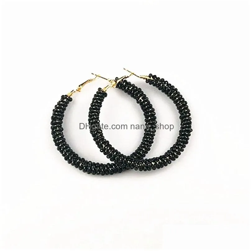 fadhion colorful bead circle earrings golden color bohemia hoop earring with rice bead decoration simple circle earrings for women