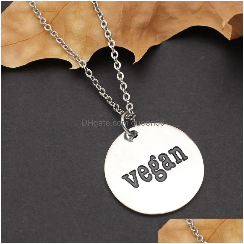 newest vegan letter charms pendant necklaces for women men vegetarian stainless steel chain triangle crystal pendant sweater necklace