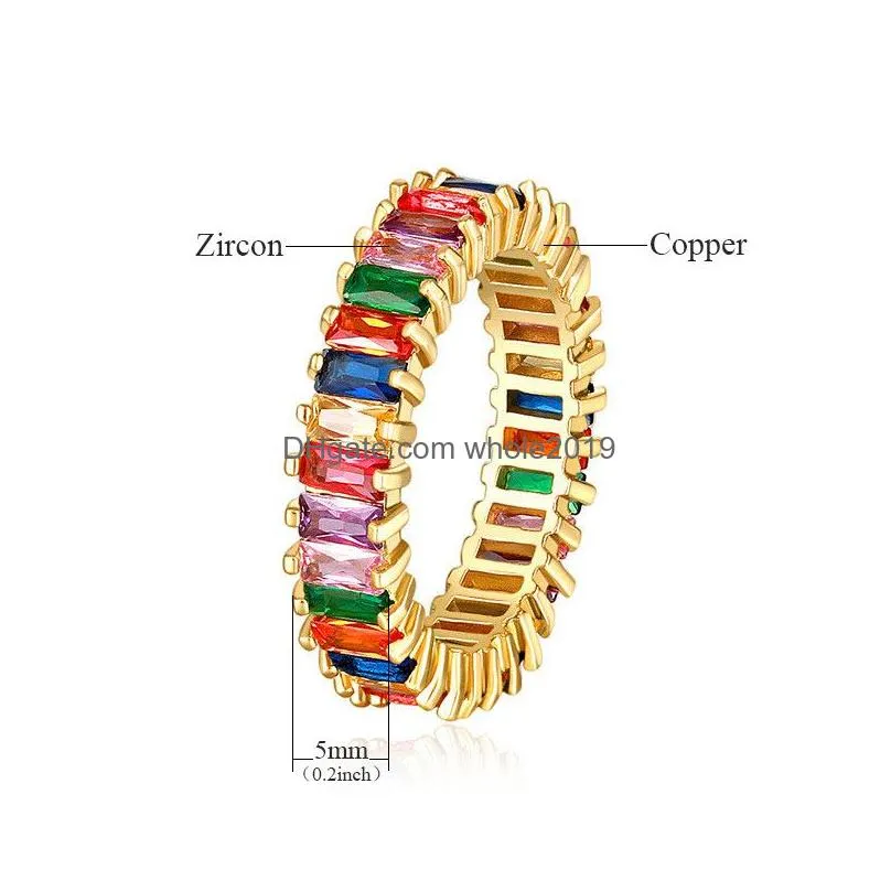 gold filled rainbow square engagement ring for women colorful cubic zirconia cz eternity band ring fashion wedding party jewelry