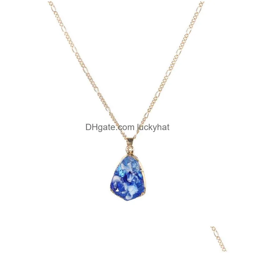 fashion irregular resin stone crystal necklace drusy colorful resin stone pendant gold chain necklace design jewelry