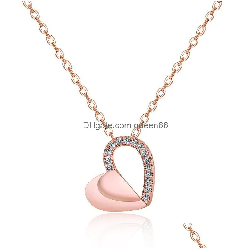 stainless steel double heart necklace love hearts shape buckle ring pendant clavicle chain fashion charm small gift