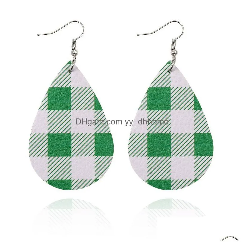 lattice pattern double sided teardrop leather earrings boho  plaid water drop leather earring light weight statement jewelry