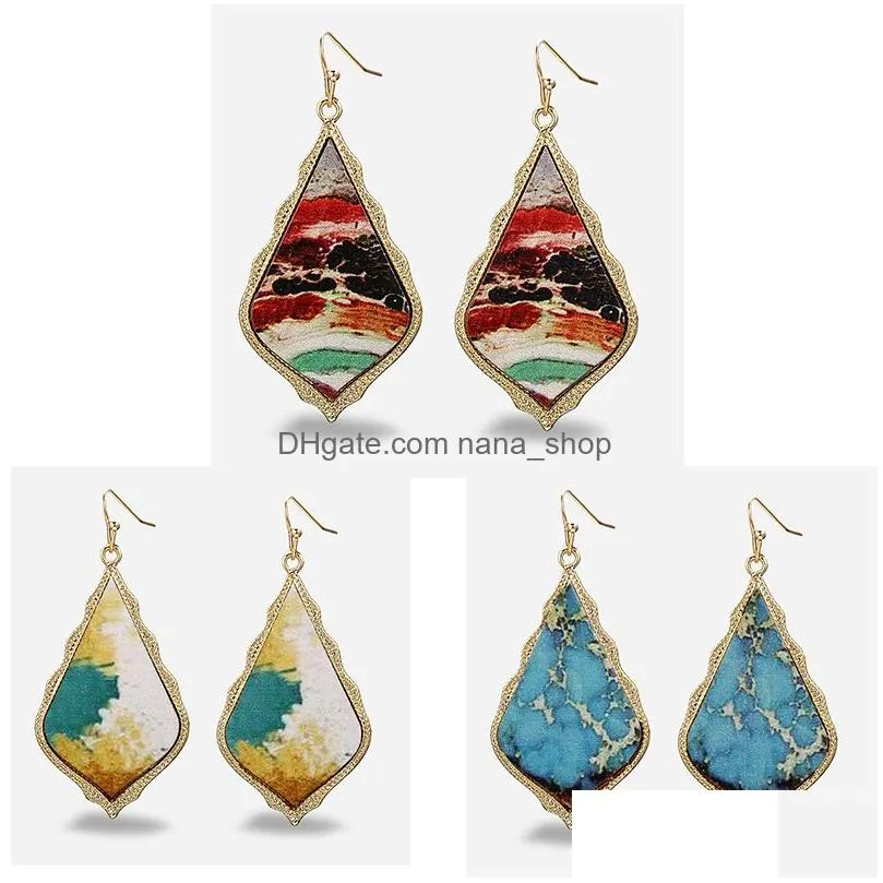 vintage renaissance oil painting leather earring for women geometric leather leaf painting drop earrings hand craft boho jewelry