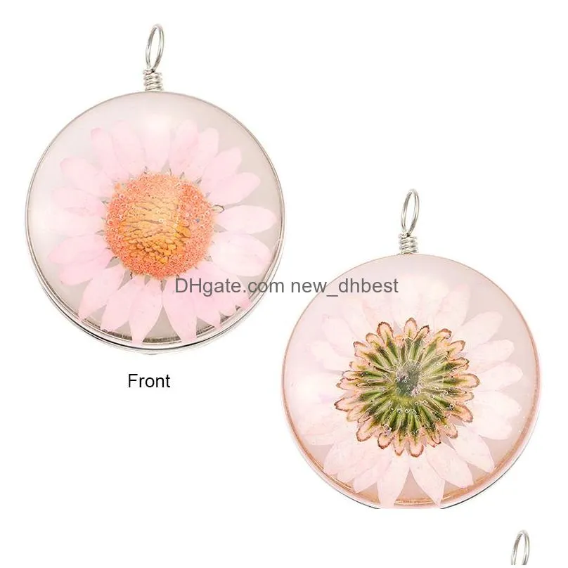 fashion colorful dried flower small daisy charm for jewelry making handmade glass pendant fit necklace diy fashion kids jewelry