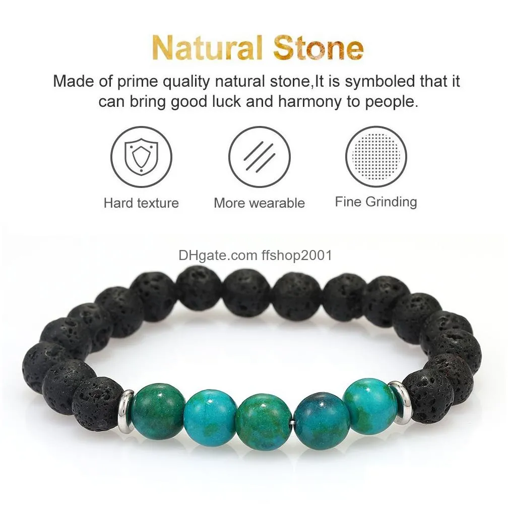 black lava stone bracelet with tiger eye charm natural volcanic beads for men women 8mm diffuser jewelry