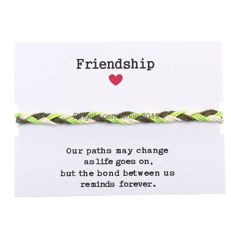 newest colorful handmade braided wax rope bracelet with friendship card for women girls friends fashion designer summer beach jewelry