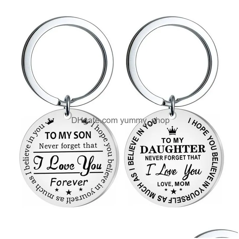 to my son stainless steel keychain engraved to my daughter forever love mom keyring heart key chains charm love pendant jewelry gift