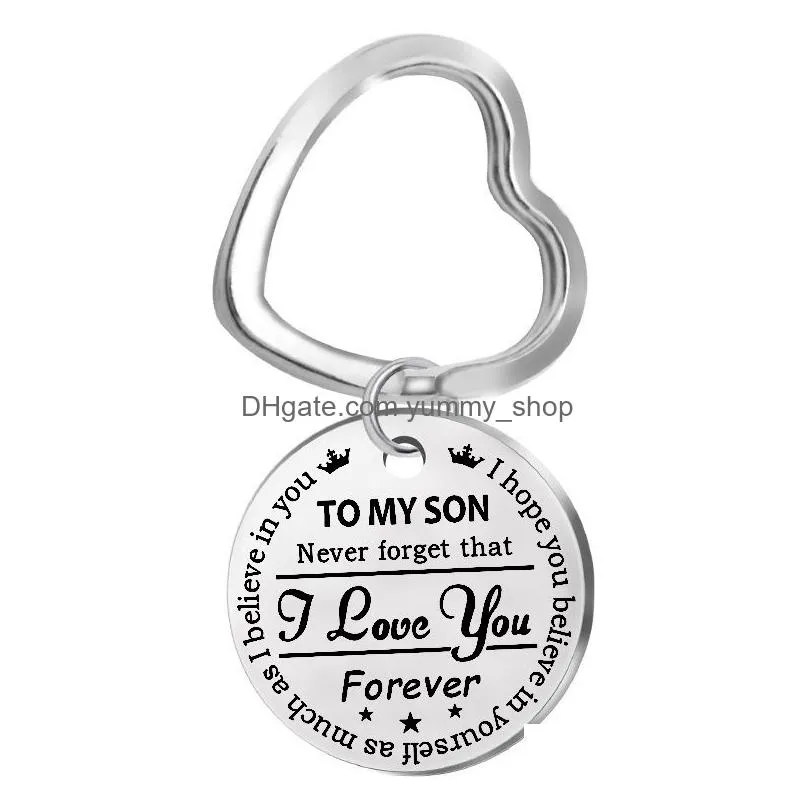 to my son stainless steel keychain engraved to my daughter forever love mom keyring heart key chains charm love pendant jewelry gift