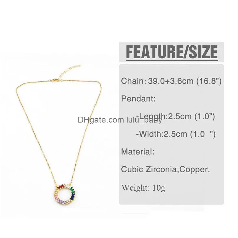 circle rainbow necklace zirconia stone for woman multicolored box chain necklace pendants high quality copper metal jewelry