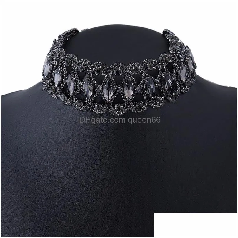 hot selling fashion full rhinestone necklace choker women new arrive short statement necklace collier femme neck choker wholesale