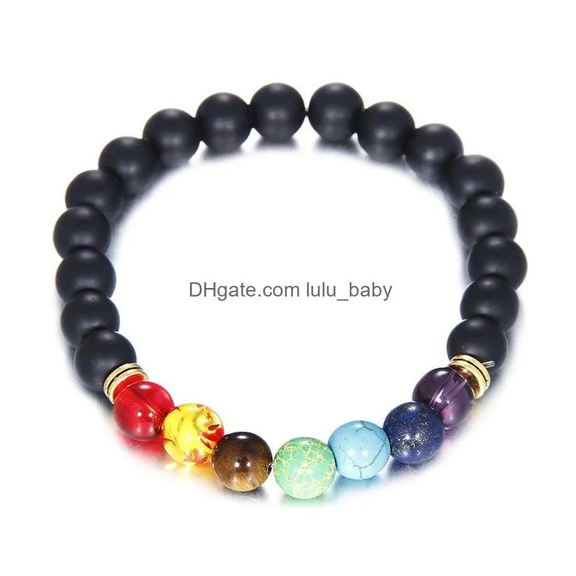  fashion yoga beads bracelet 7 colors ancient gold alloy charms beads lava bracelets for women men natural stone jewelry gifts
