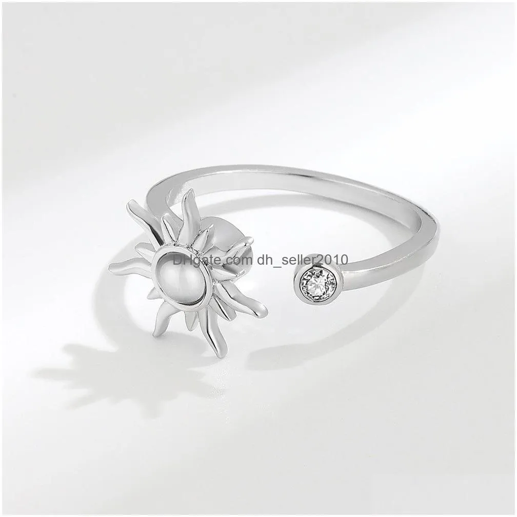 sunflower fidget finger ring adjustable anxiety rotating rings for women rhinestones jewelry