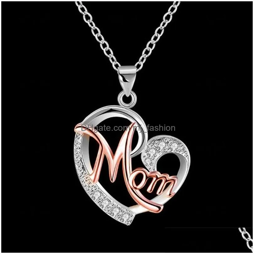 2018 fashion jewelry heart zircon gold color crystal mother mom charm pendant long chain necklace for women christmas gift wholesale