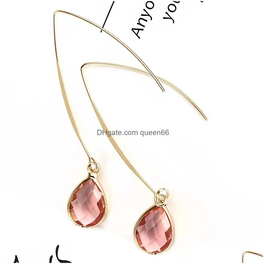 2021 teardrop crystal dangle earrings for women girls charm fashion gold color pink waterdrop long earring bridesmaid jewelry