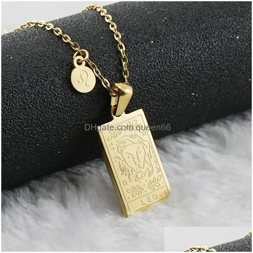 zodiac constellation necklace stainless steel gold pendant for women and men