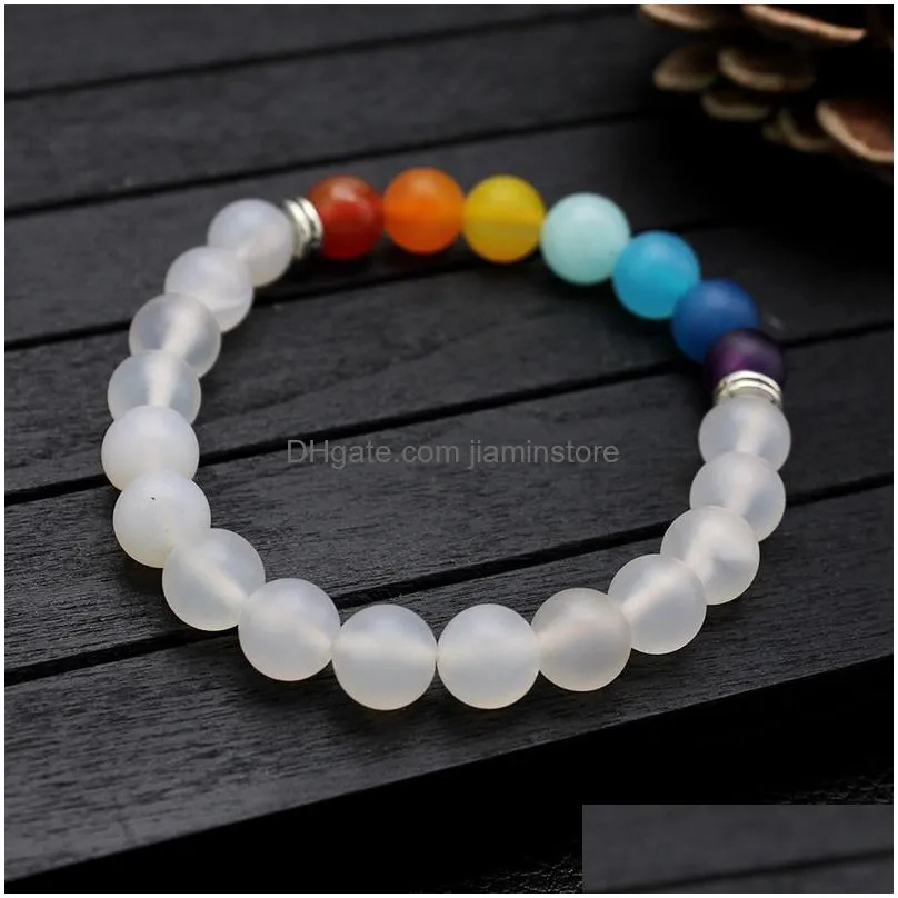 new fashion seven colors dull stone beads bracelets for women 8mm white natural stone charms stretch bracele health yoga jewelry gifts