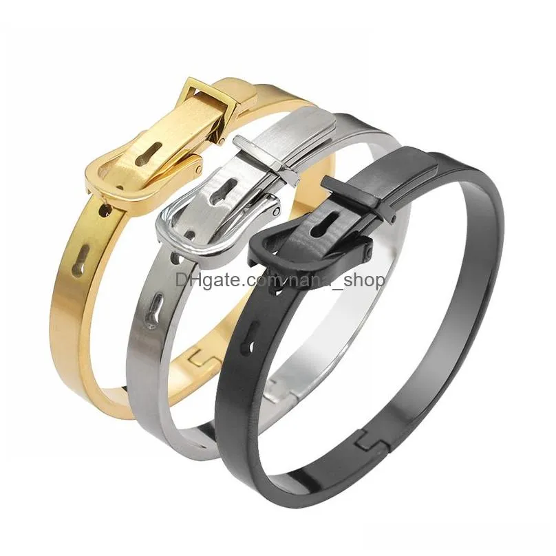 titanium steel cuff bracelet for men women wide belt design gold charm bangle adjustable size fashionable pulseira feminina