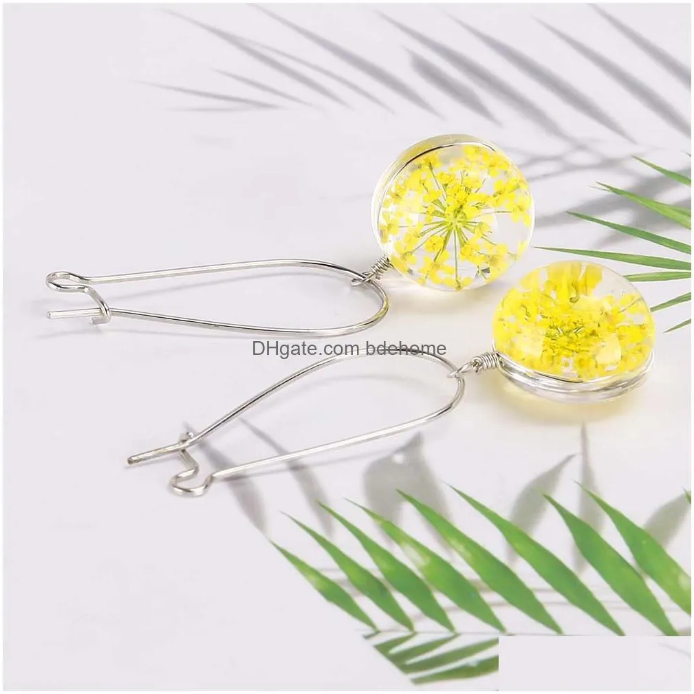 fashion summer flower earring woman fashion dried flowers earrings glass ball pressed flower dangle earing jewelry gift wholesale