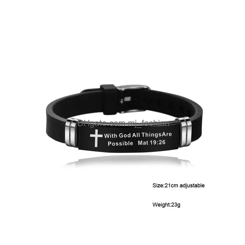 new design bible verse bracelets for men silicone bibles quotes christian prayer cross bangle stainless steel bracelet