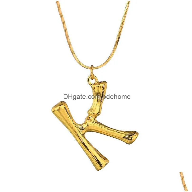 gold plated 26 letter bamboo pendant necklace personalized initial jewelry for women