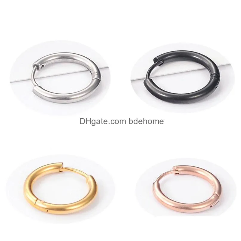 fashion816mm hoop earrings 316l stainless steel 18k gold plated silver rose gold black fashion jewelry round punk huggie earrings for