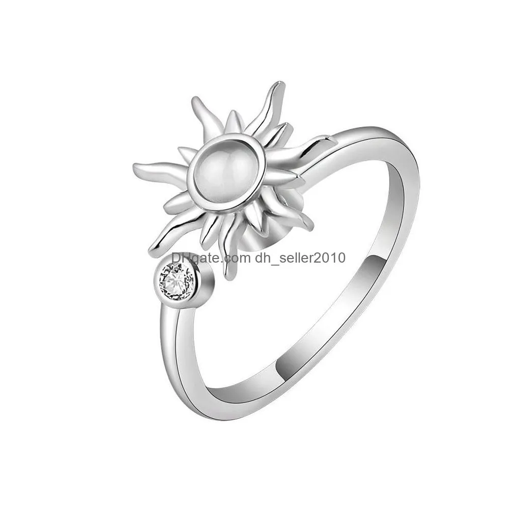 sunflower fidget finger ring adjustable anxiety rotating rings for women rhinestones jewelry