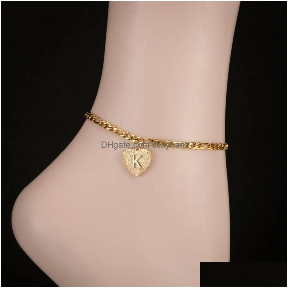 vintage gold az initial letter anklet for women stainless steel alphabet leg bracelets heart charm ankle bracelet gift for