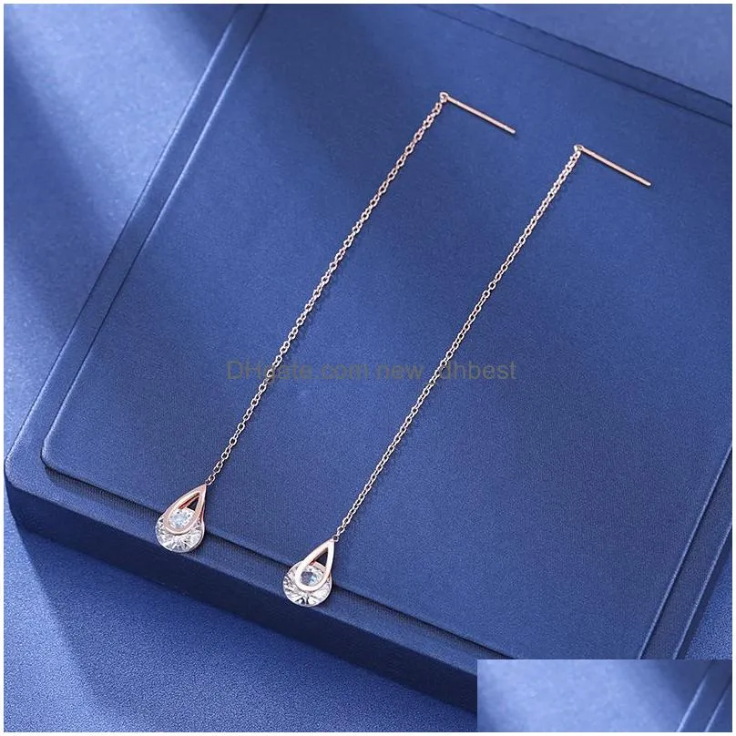 new cubic zircon cz diamond rhinestone line threader earrings wedding bridal bridesmaid water drop long dangle earring women design