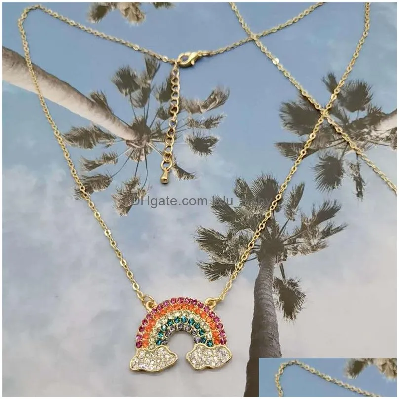trendy sweet rainbow cloud pendant necklace colorful crystal beauty necklace for women girls wedding party statement jewelry gifts