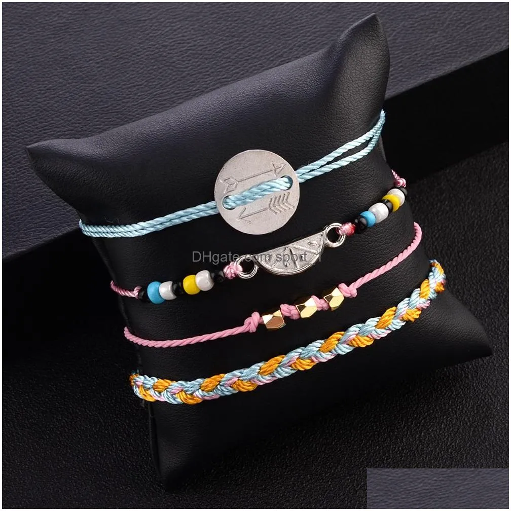 4pcs/set bohemian summer watermelon arrow charm bracelet  candy color cute girl handmade woven beads bracelet