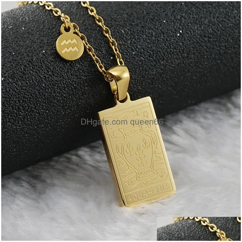 zodiac constellation necklace stainless steel gold pendant for women and men