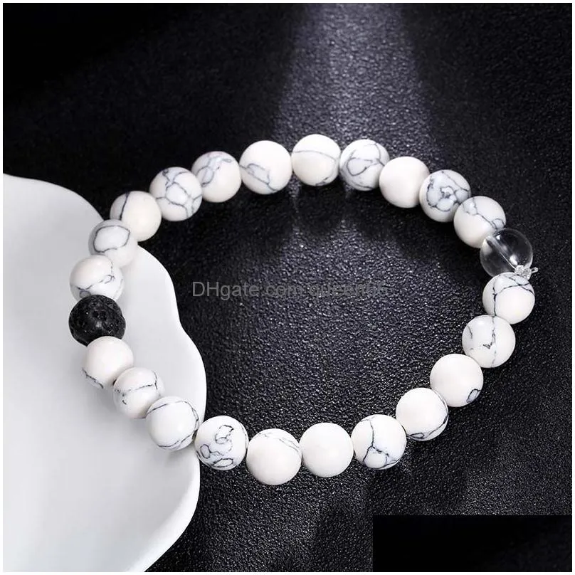 new fashion stone bead bracelets concise jewelry with white turquoise/tiger eye/smooth silver 8mm beads for men women