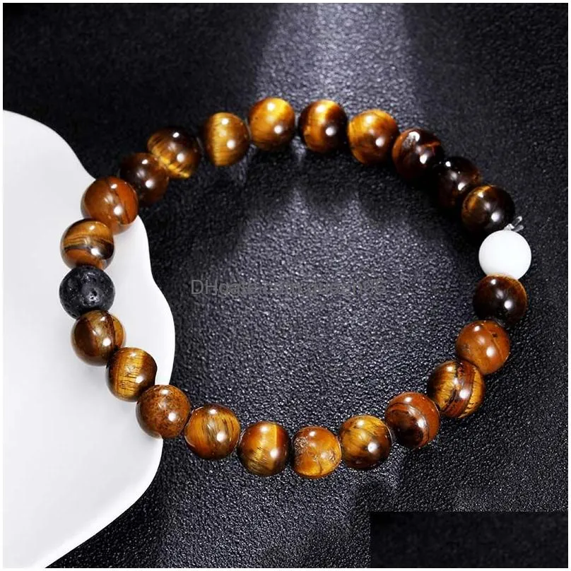 new fashion stone bead bracelets concise jewelry with white turquoise/tiger eye/smooth silver 8mm beads for men women
