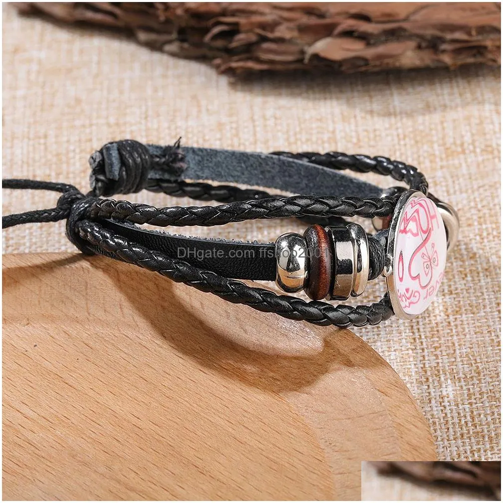 hope charm bracelet for women breast cancer awareness bracelet braided leather rope wrap bangle fashion handmade jewelry